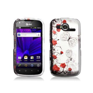 White Red Flower Butterfly Hard Cover Case for Pantech Burst P9070 Cell Phones & Accessories