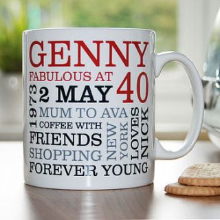 personalised 40th birthday word art mug by a type of design