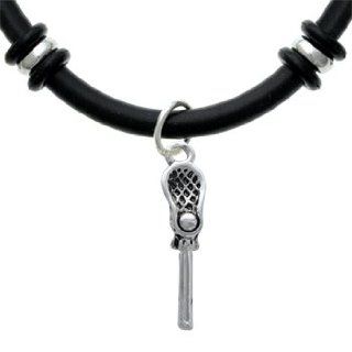 3 D Lacrosse Stick and Ball Black Rubber Charm Bracelet [Jewelry]: Delight Jewelry: Jewelry