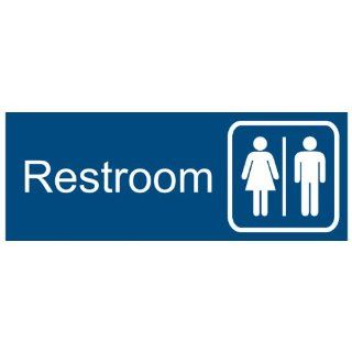 Restroom White on Blue Engraved Sign EGRE 545 SYM WHTonBLU Restrooms : Business And Store Signs : Office Products