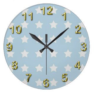 Large White Stars on Powder Blue Background Wallclock