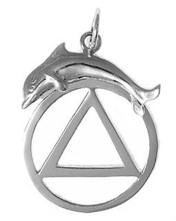 Alcoholics Anonymous Symbol Pendant, #557 4, Sterling Silver, AA Recovery Symbol with a Dolphin: Jewelry
