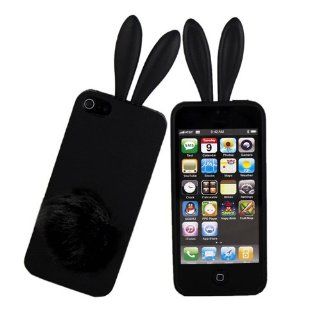 Black Bunny Rabbit Soft Skin Case Cover for Apple for iPhone 5 5G + Screen Protector Cell Phones & Accessories