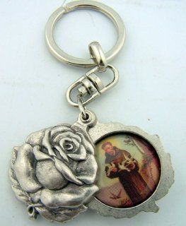 Catholic Key Chain Silver Tone Saint St Francis Pet Lovers Saint Anthony Locket: Jewelry