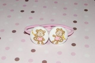 Pink Monkey on Custom Button Ponytail Holder for Baby, Toddler, and Girls: Clothing
