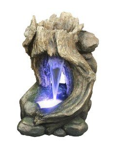 Hi Line Gift Tree Trunk Waterfall with LED Lite TableTop Fountain : Tabletop Garden Fountains : Patio, Lawn & Garden