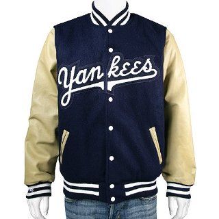 New York Yankees Authentic Wool & Leather Jacket by Mitchell & Ness : Sports Fan Outerwear Jackets : Sports & Outdoors