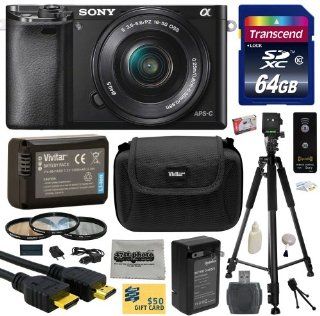 Sony Alpha a6000 24.3 MP Interchangeable Mirrorless Lens Camera with 16 50mm Power Zoom Lens (ILCE6000L/B) with Amateur Accessories Bundle Kit includes 64GB Class 10 SDHC Memory Card + Replacement (1200mAh) NP FW50 Battery + Home Wall Charger with Car and 