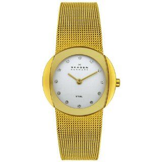 Skagen Women's 589SGG Steel Collection Crystal Accented Gold Tone Mesh Stainless Steel Watch: Watches