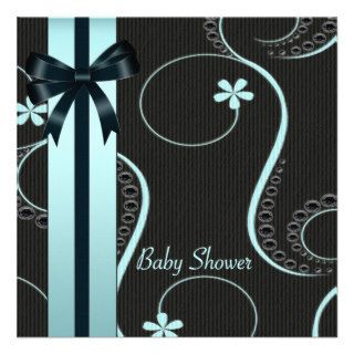 Teal  Blue Black Baby Shower Personalized Invitation