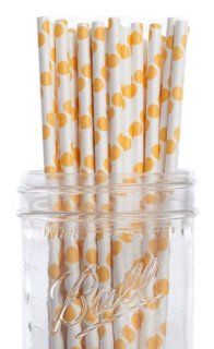 Dress My Cupcake Yellow Polka Dot Paper Straws, 100 Pack: Kitchen & Dining