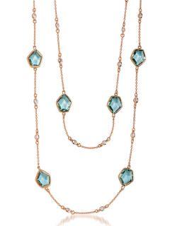 Rose Gold & Teal CZ Strand Necklace by Genevive Jewelry