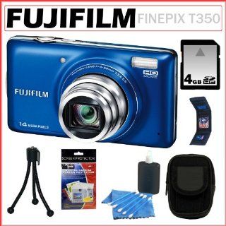 Fujifilm FinePix T350 14MP Digital Camera with 10x Optical Zoom and 3 inch LCD Screen in Blue + 4GB Deluxe Accessory Kit: Computers & Accessories