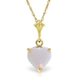 14K 22" Yellow Gold Heart shaped Natural Opal Pendant Necklace: Jewelry