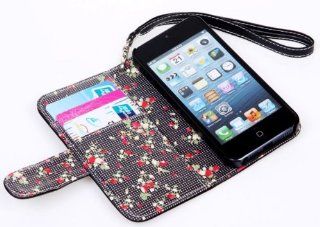 Katecase Black Elegant Floral Skin Premium PU Leather Wallet Flip Case Cover Folio For iPhone 5 5S: Cell Phones & Accessories