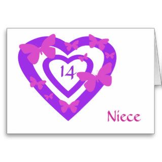 Niece's 14th birthday, hearts & butterflies card