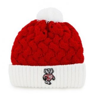NCAA Women's Wisconsin Badgers cable knit cuffed hat with pom pom by '47 Brand: Clothing