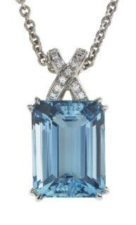 18k White Gold Aquamarine and Diamond Pendant (16.10 ct aquamarine, 0.12 cttw Diamond): Jewelry