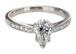 Platinum Pear Cut Diamond Ring (GIA Certified 1.14 ct, F Color, VS2 Clarity), Size 6 Jewelry