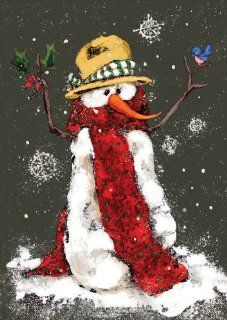 Snowman with Red Scarf House Flag : Outdoor Flags : Patio, Lawn & Garden