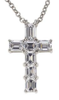 Platinum Emerald Cut Diamond Cross Pendant (2.21 cttw, E F Color, VS1 Clarity), 16": Jewelry