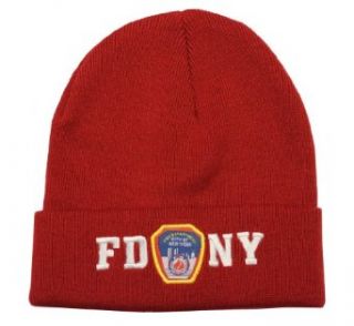 FDNY Winter Hat Police Badge Fire Department Of New York City Red & White One Size: Clothing