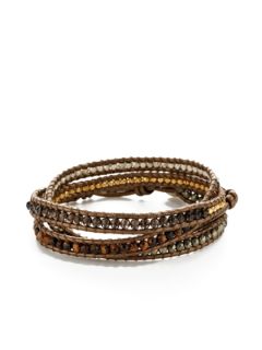 Multi Semi Precious Stone Leather Wrap Bracelet by Chan Luu