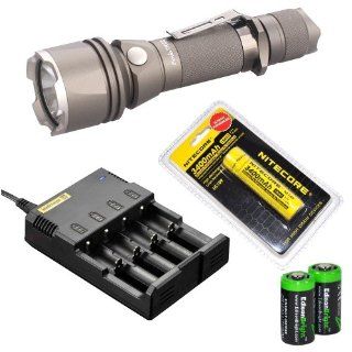 Fenix TK22 XM L2 T6 680 Lumens Cree neutral LED lossless orange peel reflector special edition Military Grey tactical Flashlight with Genuine Nitecore NL189 18650 3400mAh Li ion rechargeable battery, Nitecore i2 intelligent Charger, and 2 X EdisonBright CR
