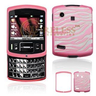 Laser Cut Rubber Coated Plastic Cover Case Pink and White Zebra For Motorola Hint QA30: Cell Phones & Accessories