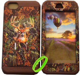 Cellphone Trendz (TM) Apple iPhone 5C Camo Deer Hunter series on Brown Silicone 2 in 1 Hybrid Rocker High Impact Bumper Case Hard Plastic Protective Cover Case with Kickstand + Free Wristband Accessory   Cellphone Trendz (TM): Cell Phones & Accessories