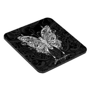 Black & White Ornate Tribal Butterfly Coaster