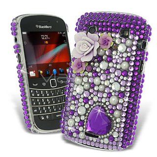 Femeto Lilac Flower Heart Diamante Case BlackBerry Bold 9900  BlackBerry Bold 9900 Case Rhinestone Setting Bling Glamour [For Her] Rigid Fit Tough Shell Style Clip on: Cell Phones & Accessories