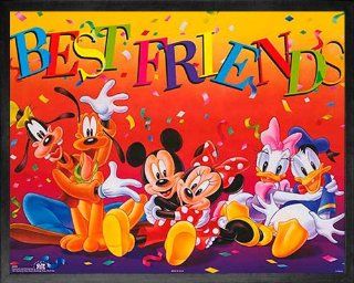Children's Poster Walt Disney Mickey & Friends: Best Friends. Framed (21 1/8" X 17 1/8", Custom Made Real Wood Modern Frame Charcoal Black #5)   Prints