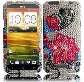 VMG 3 Item Combo For HTC One X (AT&T) Bling Design Hard Case Cover   Silver Blue Pink Flower Gem Bling Rhinestone Design Cell Phone Hard Protective Case + LCD Clear Screen Saver Protector + Premium Car Charger for HTC One X (AT&T) Cell Phone [by VA