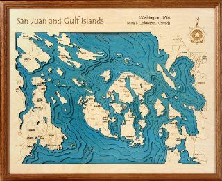 San Juan Islands 3D Topographic Wood Map Lake Art 24x30 Inches   Prints