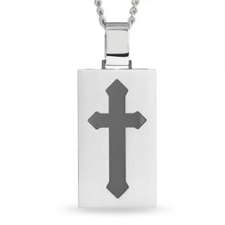 Mens Stainless Steel Dog Tag Pendant with Black Cross Inlay   Zales