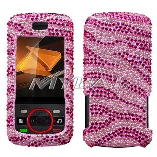 Zebra Skin (Pink/Hot Pink) Diamante Protector Cover for Motorola i856 Debut: Cell Phones & Accessories