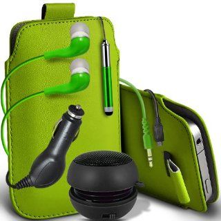 Fone Case Alcatel One Touch Fierce Protective PU Leather Pull Cord Slip In Pouch Quick Release Case With Mini Capacitive Retractabletylus Pen, 3.5mm In Ear Earphones, Mini Rechargeable Capsule Speaker, 12v Micro USB In Car Charger (Green) Cell Phones &