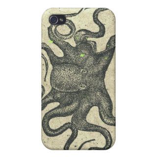 Black Brown Vintage Nautical Steampunk Octopus iPhone 4 Covers
