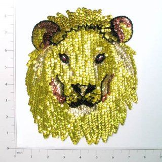 Lion Head Sequin Applique Gold