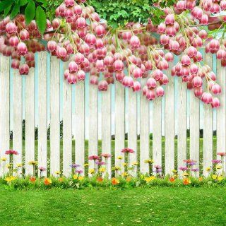 Flowers On Fence 8' x 8' CP Backdrop Computer Printed Scenic Background  Photo Studio Backgrounds  Camera & Photo