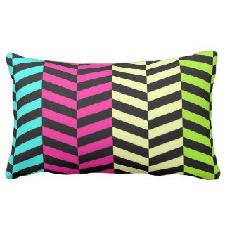 Bright Girly Neon Stripes Chevron Pattern Pillows
