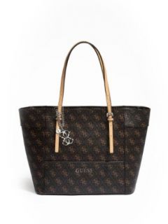GUESS Women's Delaney Small Logo Affair Tote, BROWN: Clothing