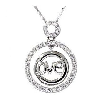 White Gold .50CT Diamond Love Circle Pendant Necklace: Chain Necklaces: Jewelry