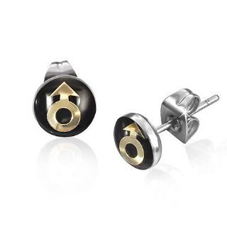 E632 E632 7mm Stainless Steel 3 tone Male Gender Symbol Circle Stud Earrings: Jewelry