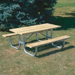 Extra Heavy Duty Wooden Picnic Table   8'L   Galvanized Frame   Galvanized Frame