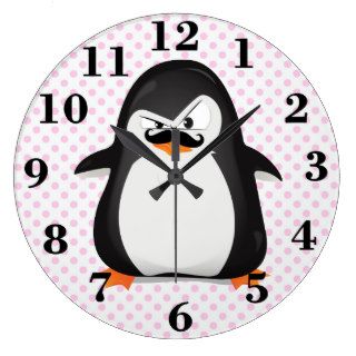 Cute Black  White Penguin And  Funny Mustache Clocks