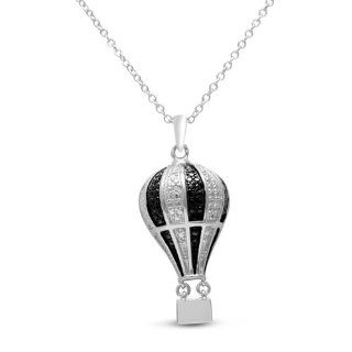 Black and White Diamond Hot Air Balloon Necklace Crafted In Solid Sterling Silver, 18 Inches Jewelry