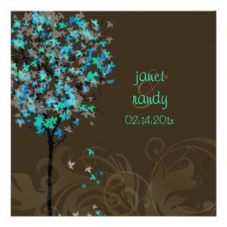 PixDezines retro electric blue maple trees Custom Invitation