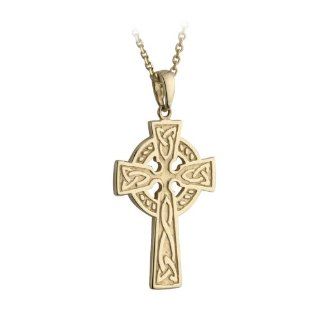 14K Gold Double Sided Celtic Cross Necklace w/Trinity Knots Irish Made: Jewelry